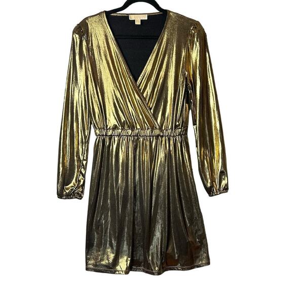 Michael Michael Kors Dress Womens S Gold Metallic Pullover Party Cocktail Formal - Picture 1 of 9